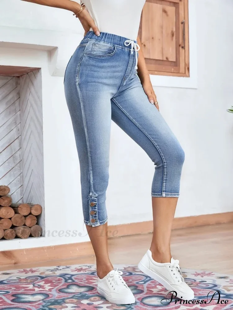 Elastic Waist Calf-Length Summer Casual Skinny Fashion High Slim Jean - Image 7