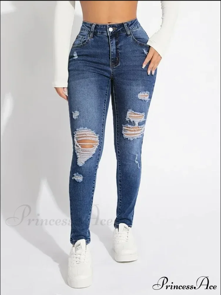 Stretch Skinny High Waist Ripped Butt Lifting Casual Slim Denim Jean - Image 3