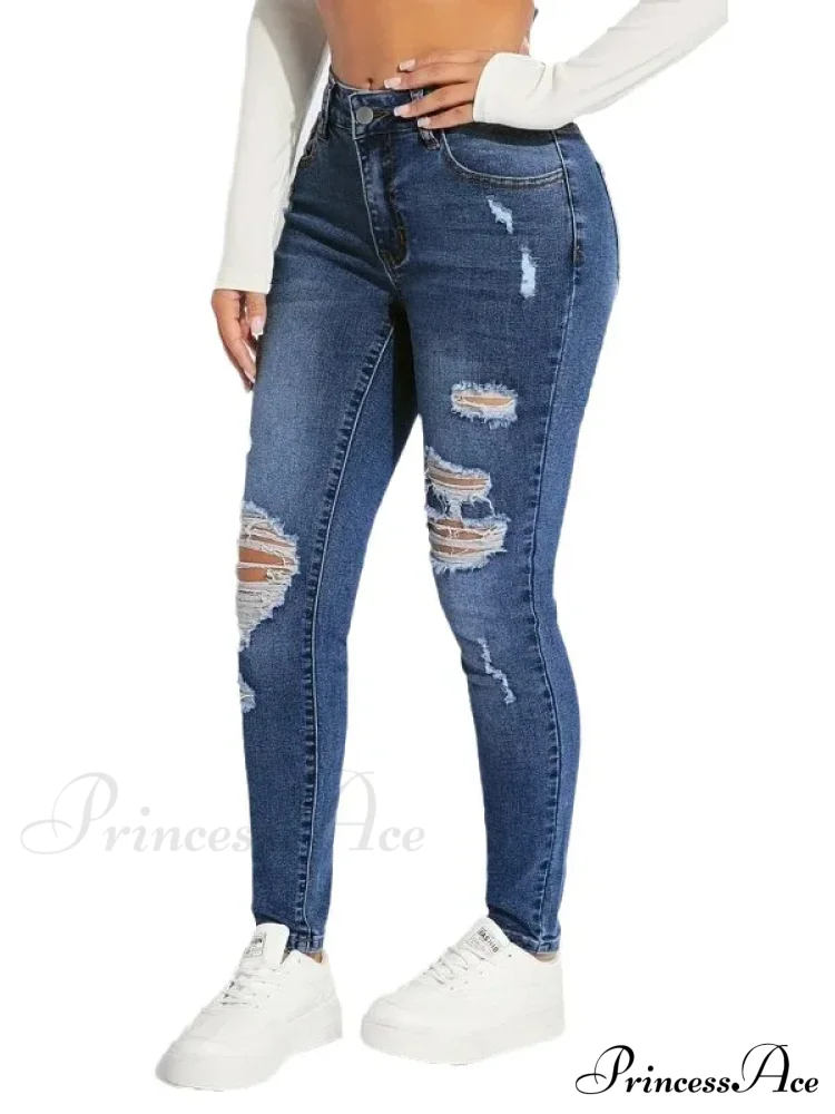 Stretch Skinny High Waist Ripped Butt Lifting Casual Slim Denim Jean - Image 6
