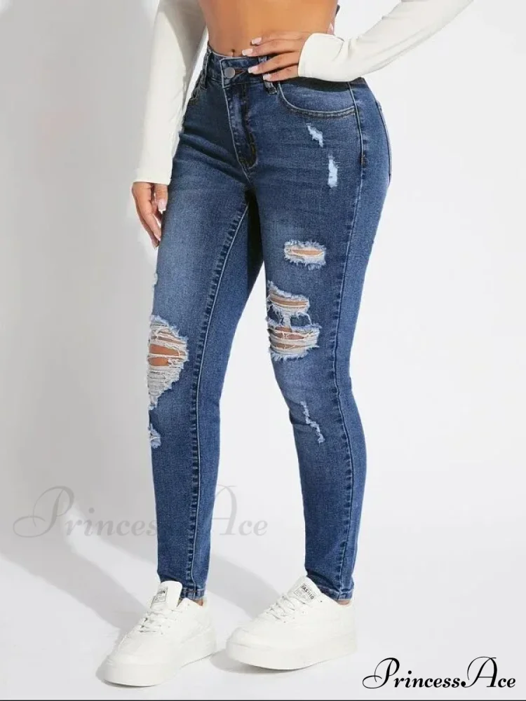 Stretch Skinny High Waist Ripped Butt Lifting Casual Slim Denim Jean - Image 7