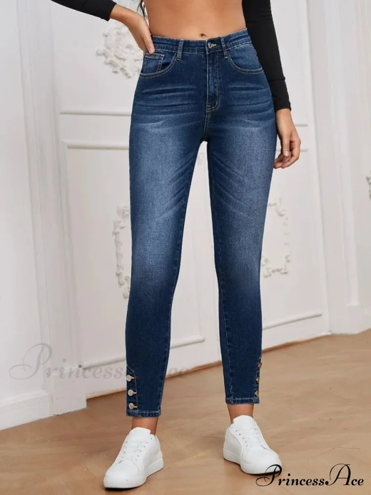Stretch Skinny Pencil High Waist Slim Large Full Length Distressed Jean - Image 6