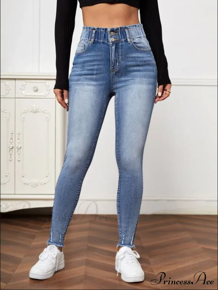 High Stretch Ripped Casual Fashion Elastic Waist Skinny Slim Autumn Jean - Image 4