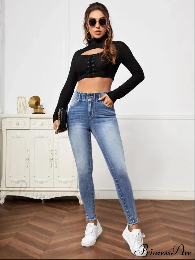High Stretch Ripped Casual Fashion Elastic Waist Skinny Slim Autumn Jean - Image 5