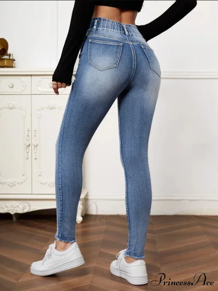 High Stretch Ripped Casual Fashion Elastic Waist Skinny Slim Autumn Jean - Image 6