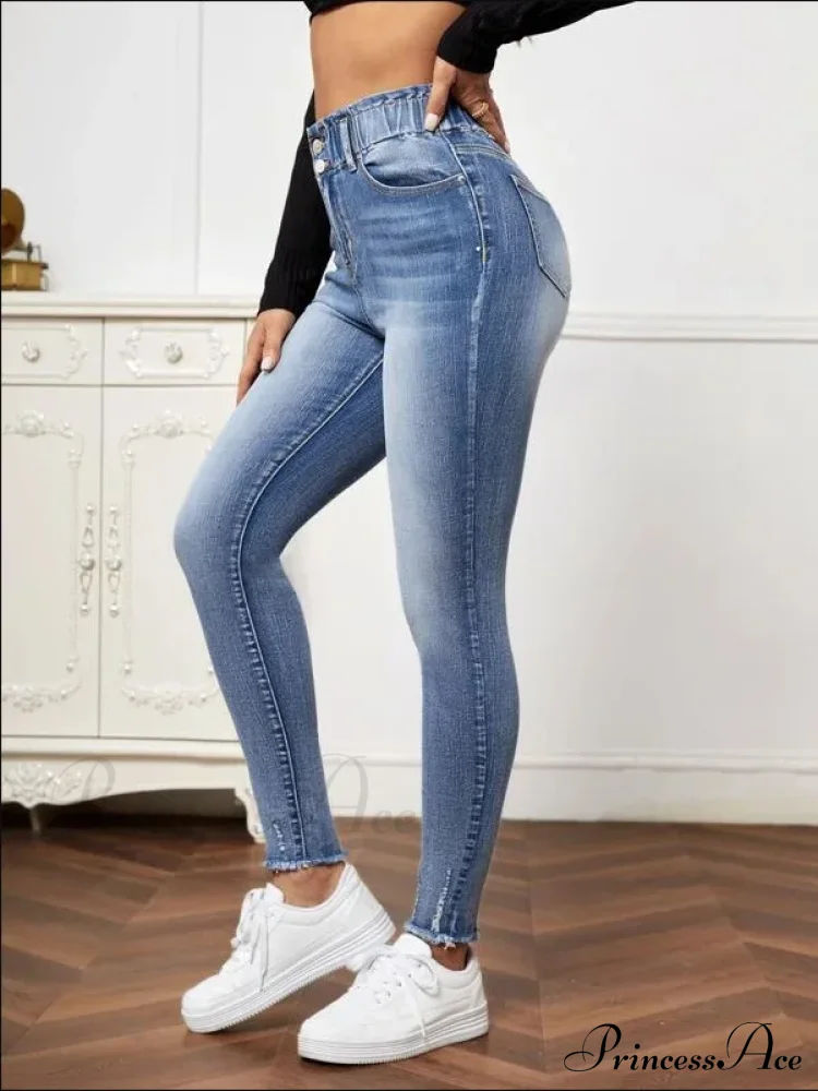 High Stretch Ripped Casual Fashion Elastic Waist Skinny Slim Autumn Jean - Image 7