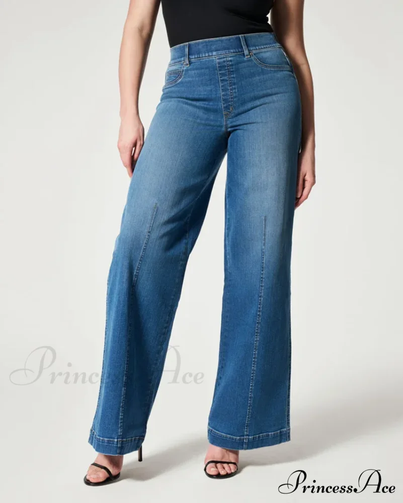 Straight Leg Stretch Fit High Waist Wide Indigo Lounge Stylish Jean - Image 5