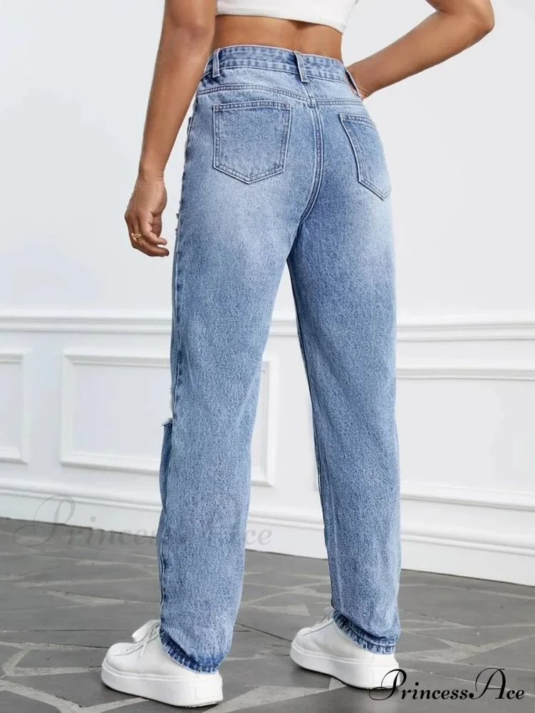 Women Casual Fashion High Streetwear Ripped Holes Denim Pants Female Vintage Trousers Jean - Image 3