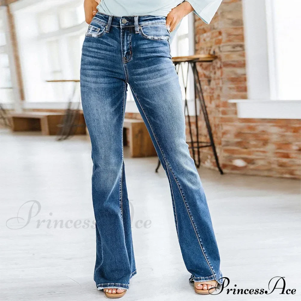 Patchwork Flared Vintage High Stretch Casual High Denim Jean