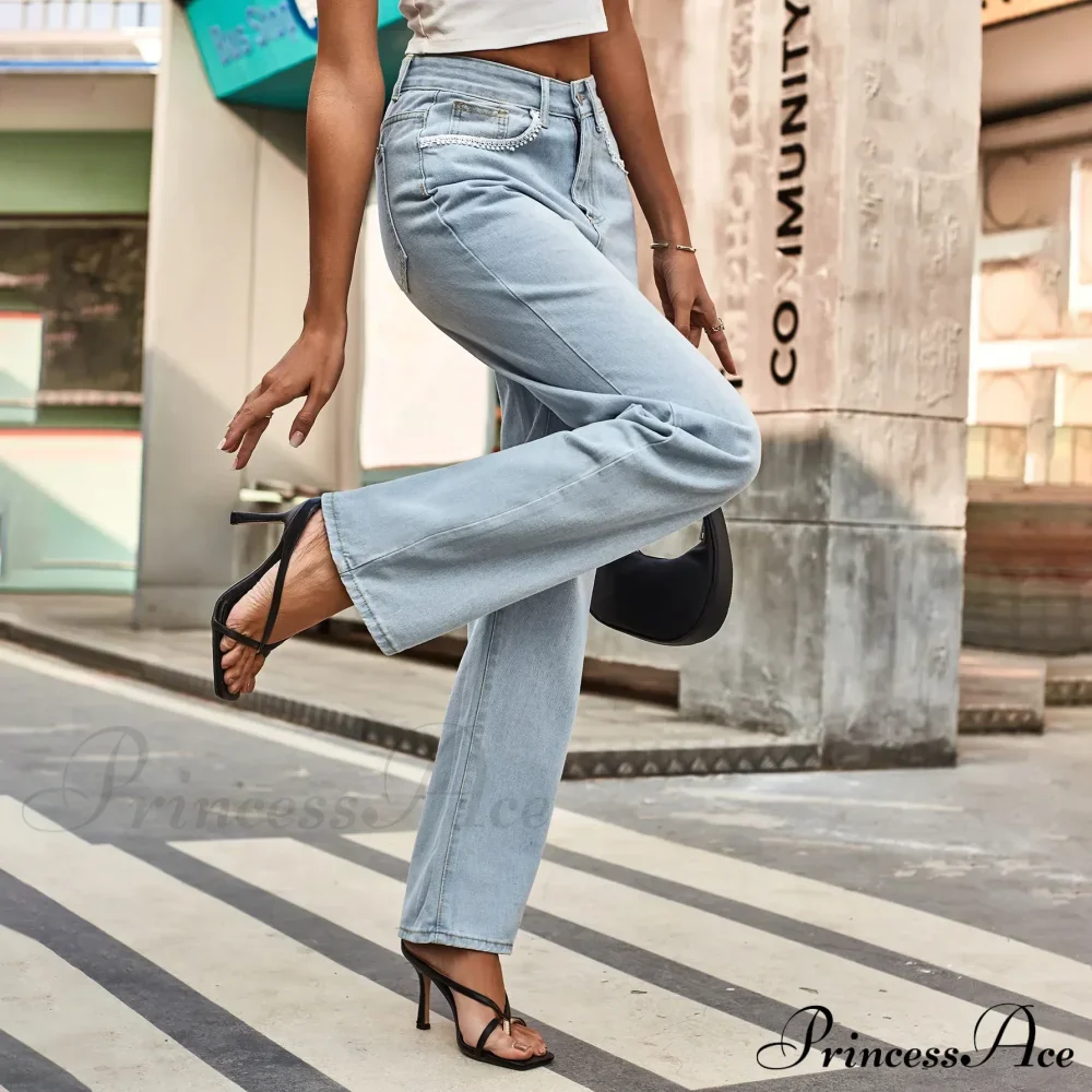 Simple New Loose Comfortable Fashion Slimming Light Blue Baggy Denim Jean