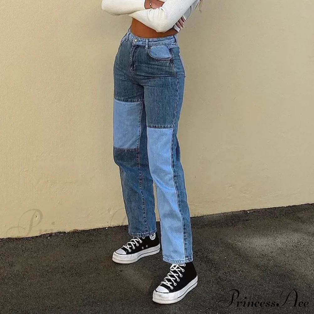 Splicing Thin Casual Straight Hip-Hop Street Denim Jean - Image 3