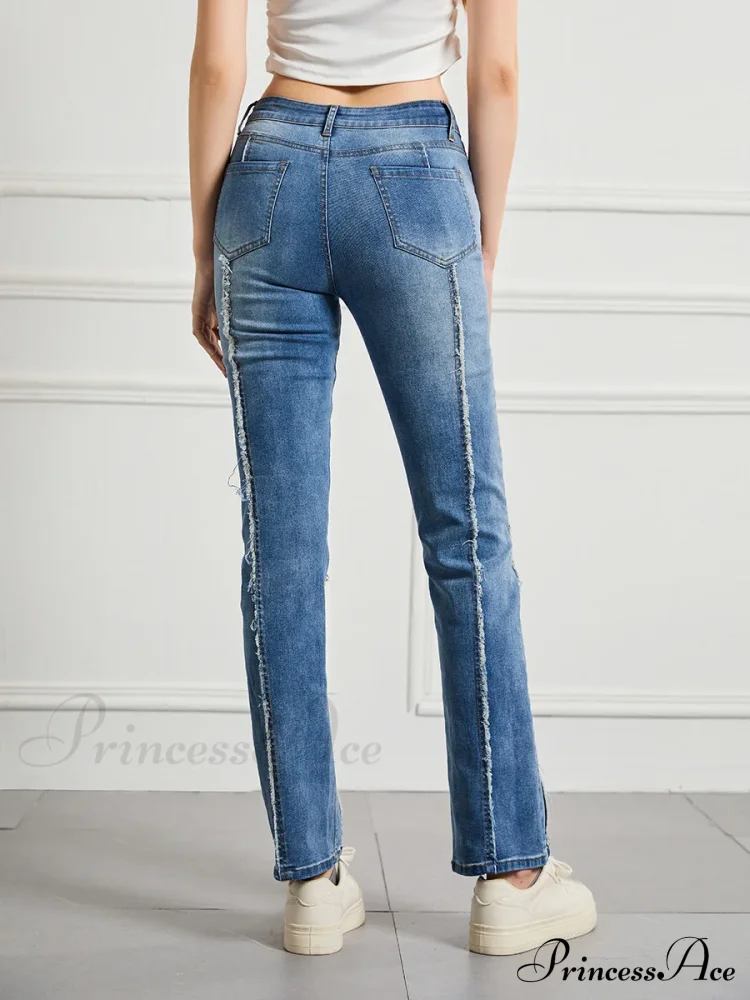 Stretch Flare Fashion Slim Splice Bottom Streetwear Denim Jean - Image 2