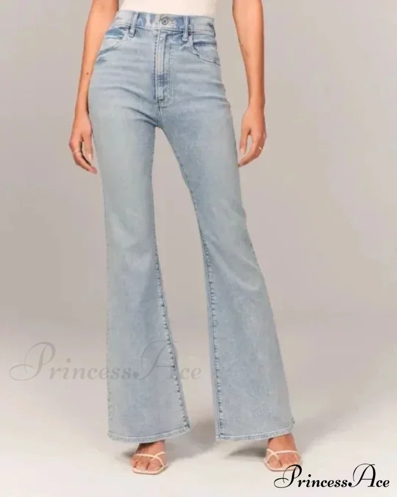 Flare Vintage Ladies Fashion Stretch Pocket Plus Size Wide Denim Jean - Image 2