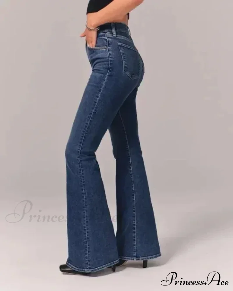 Flare Vintage Ladies Fashion Stretch Pocket Plus Size Wide Denim Jean - Image 7