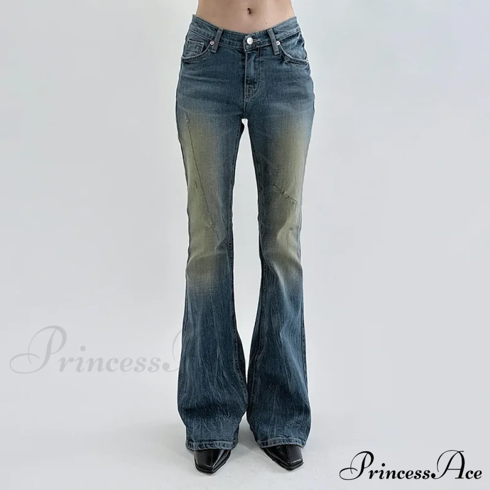 Vintage Denim Flare For Women Fashion Streetwear High Waist Hit Color Slim Female Autumn Jean - Image 3