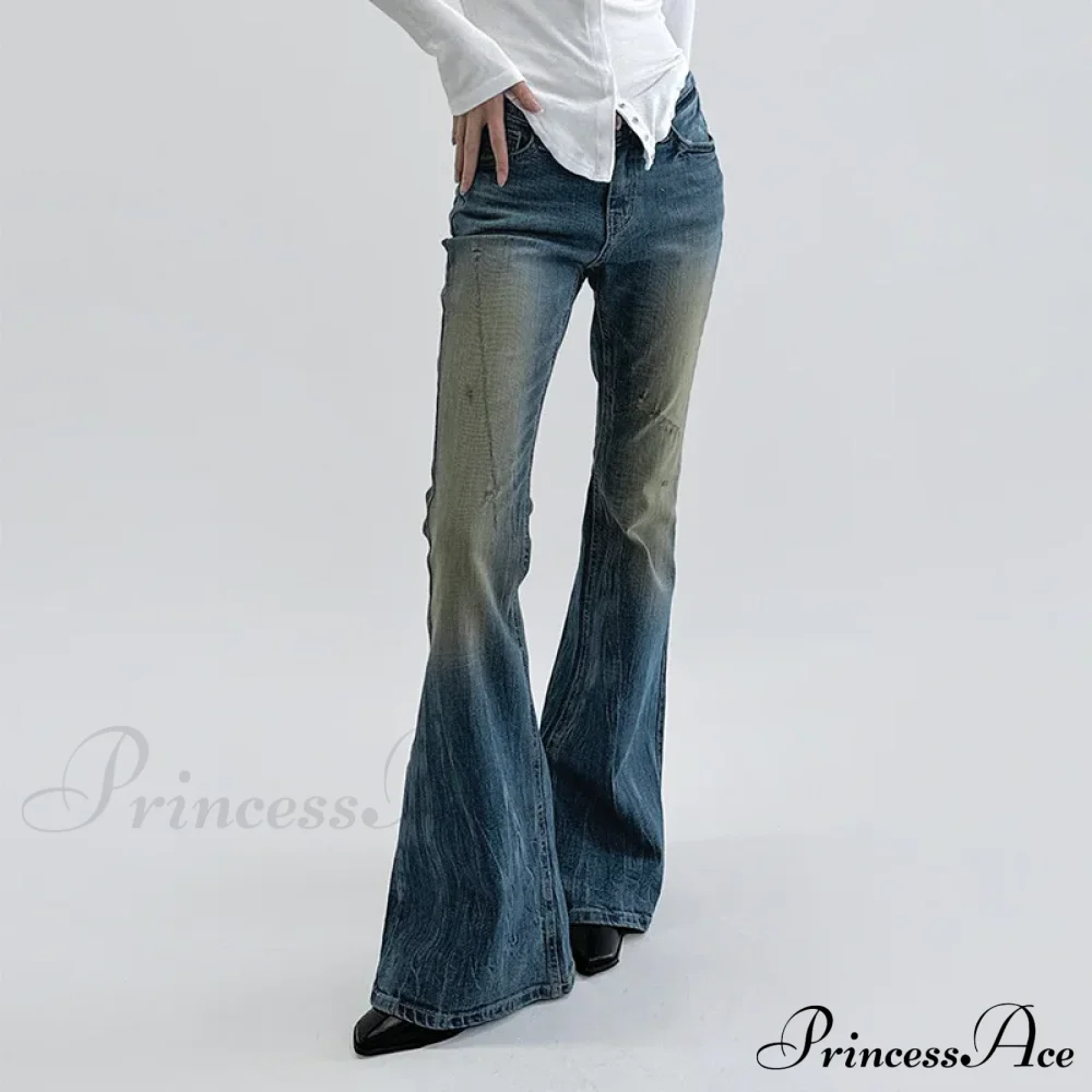 Vintage Denim Flare For Women Fashion Streetwear High Waist Hit Color Slim Female Autumn Jean - Image 5