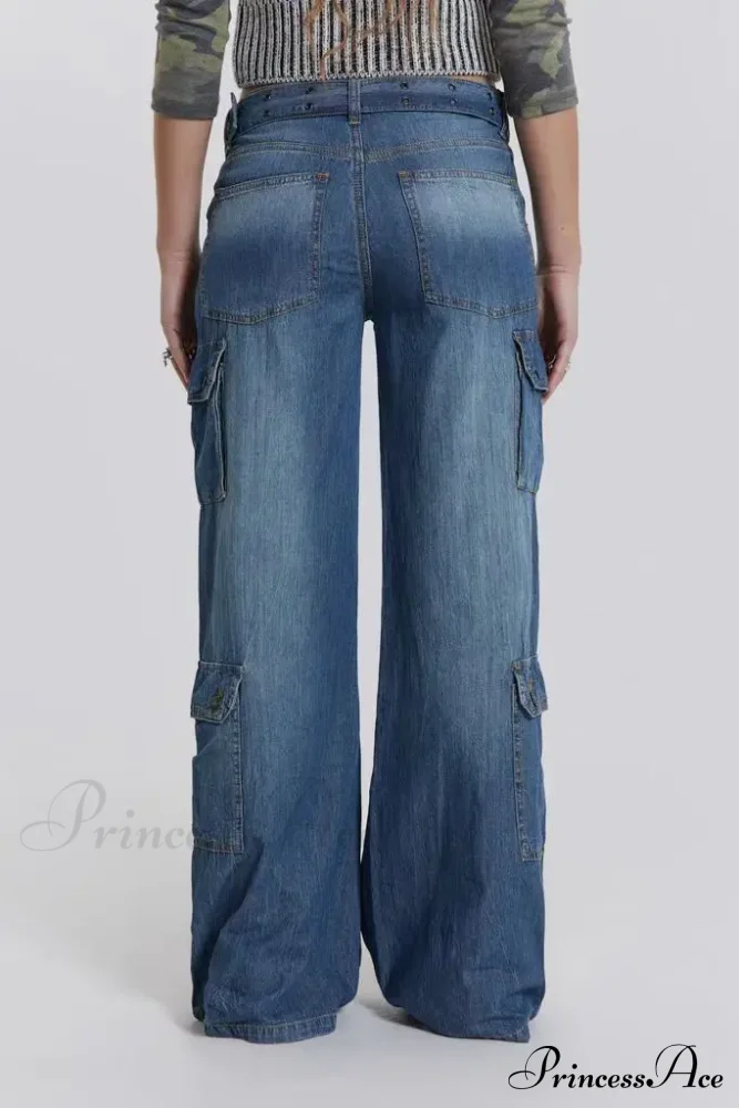 Wide Leg High Waist Patchwork Baggy Cargo Streetwear Y2k Vintage Denim Jean Stylish Loose High Waist Solid Color Casual Wild Wide Leg Multi Pockets Jean New Skinny Elastic Denim High-Waisted European American Style Pack Hip Pencil Jean - Image 5
