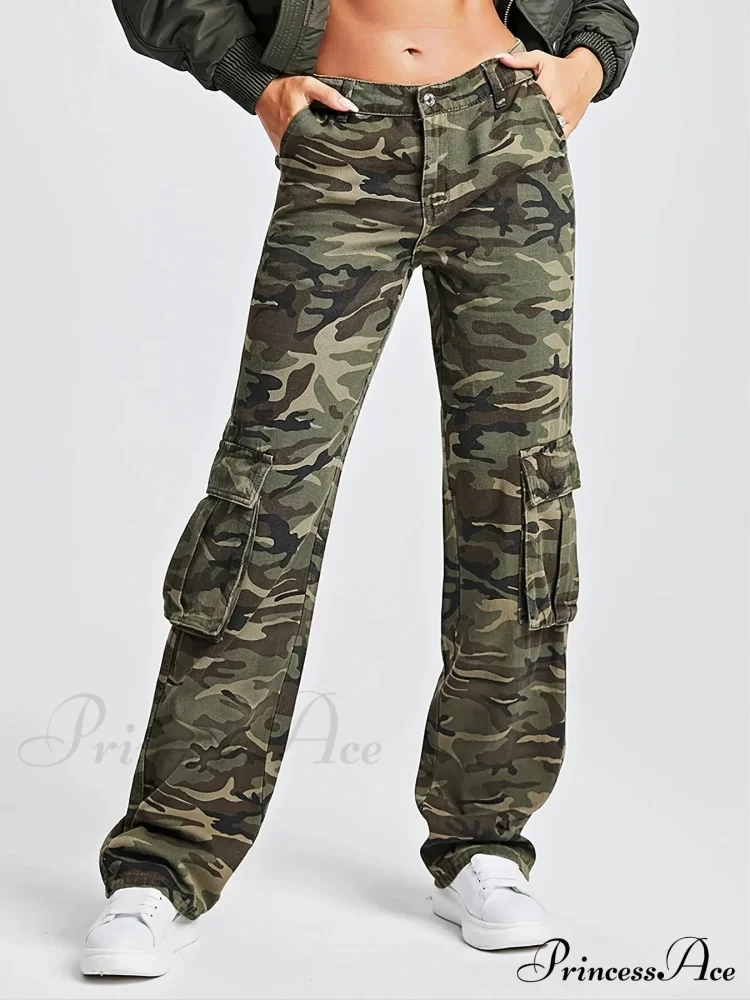 Camouflage Women's Cargo High Wist Vintage Baggy Denim Straight Casual Fashion Jean - Image 3