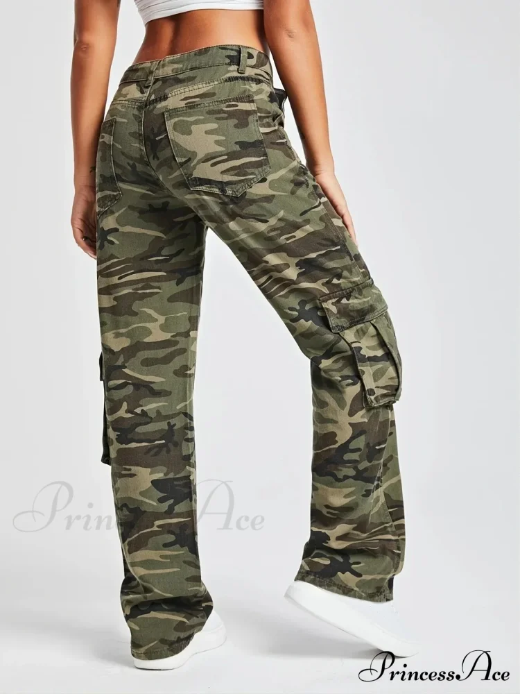 Camouflage Women's Cargo High Wist Vintage Baggy Denim Straight Casual Fashion Jean - Image 4