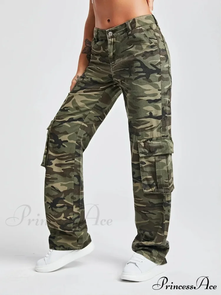 Camouflage Women's Cargo High Wist Vintage Baggy Denim Straight Casual Fashion Jean - Image 5