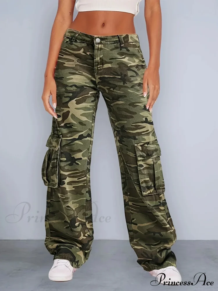 Camouflage Women's Cargo High Wist Vintage Baggy Denim Straight Casual Fashion Jean - Image 6