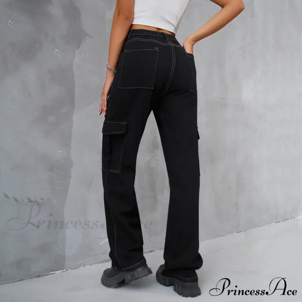 Vintage Baggy Wide Leg Streetwear Straight Denim Pockets Cargo Jean - Image 3