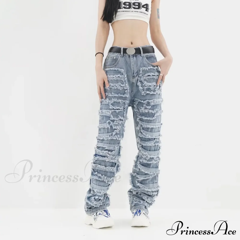 Streetwear Stacked Clothing Y2K Baggy Ripped Hip Hop Straight Vintage Denim Jean