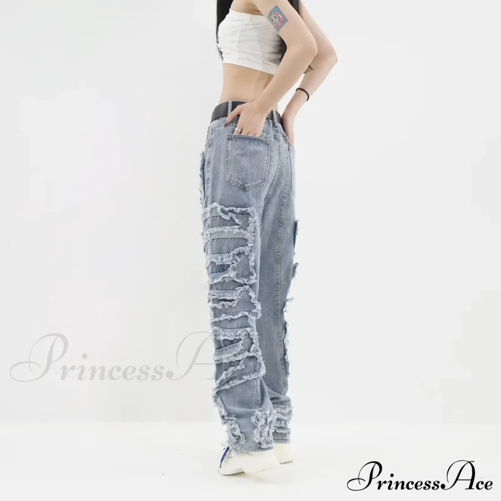 Streetwear Stacked Clothing Y2K Baggy Ripped Hip Hop Straight Vintage Denim Jean - Image 3