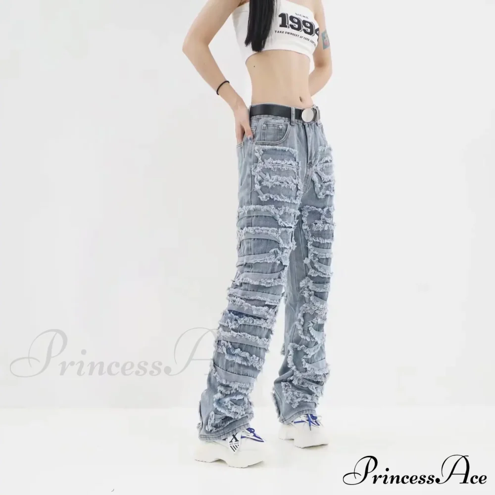 Streetwear Stacked Clothing Y2K Baggy Ripped Hip Hop Straight Vintage Denim Jean - Image 4