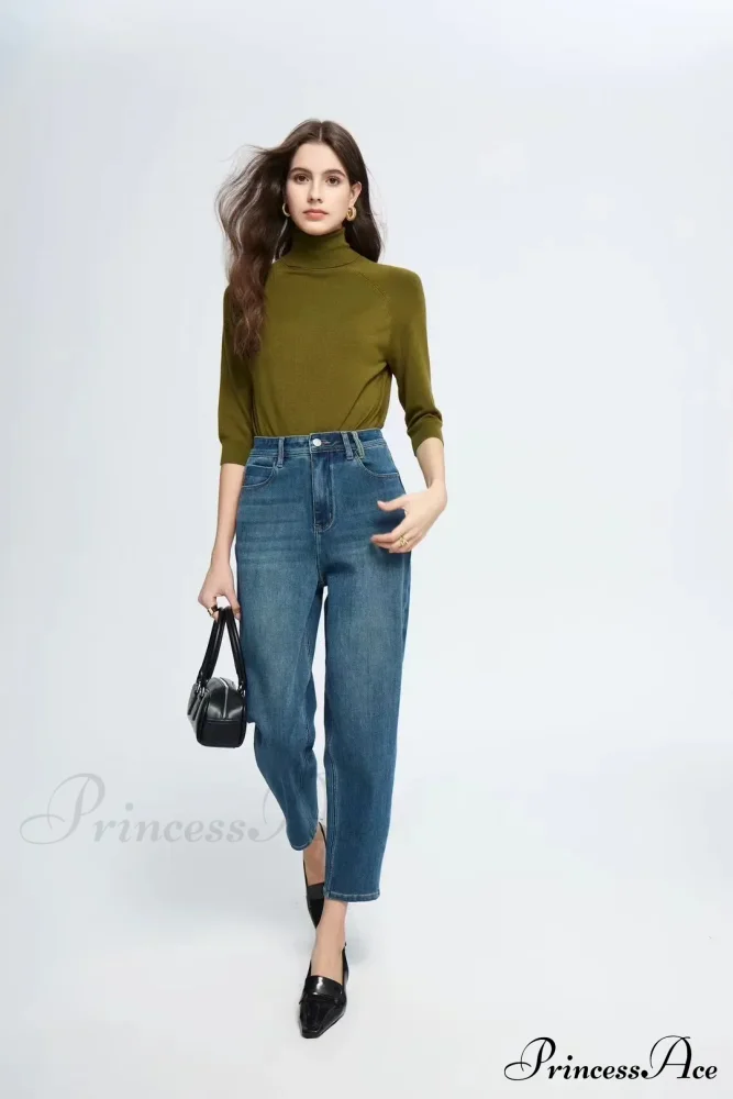 Spring New High Waist Retro Washed Blue Straight Jean - Image 4