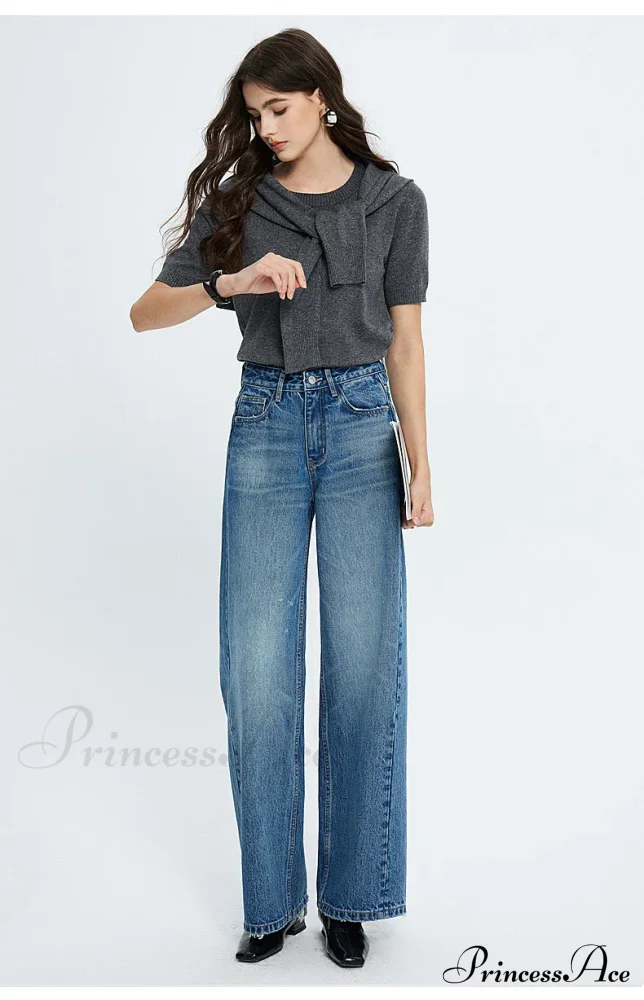 Spring New High-waisted Loose Slimming Wide-leg Denim Versatile Floor-length Jean - Image 3