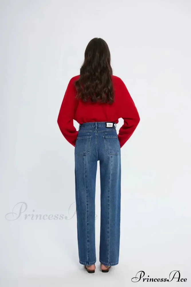 Pockets Women Temperament High Waist Straight Denim Pant Females Vintage Simple Streetwear Washed Chic New Jean - Image 3