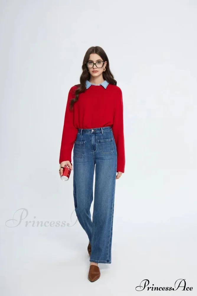 Pockets Women Temperament High Waist Straight Denim Pant Females Vintage Simple Streetwear Washed Chic New Jean - Image 6