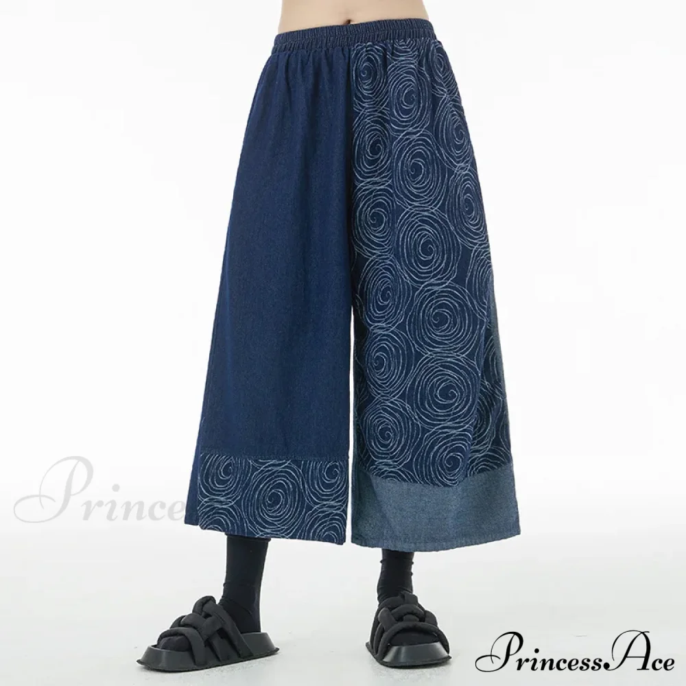 Women Patchwork Casual Denim High Elastic Waist Personality Fashion Loose Wide Leg Korea Spring Autumn New Jean