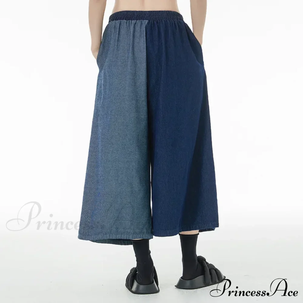 Women Patchwork Casual Denim High Elastic Waist Personality Fashion Loose Wide Leg Korea Spring Autumn New Jean - Image 3