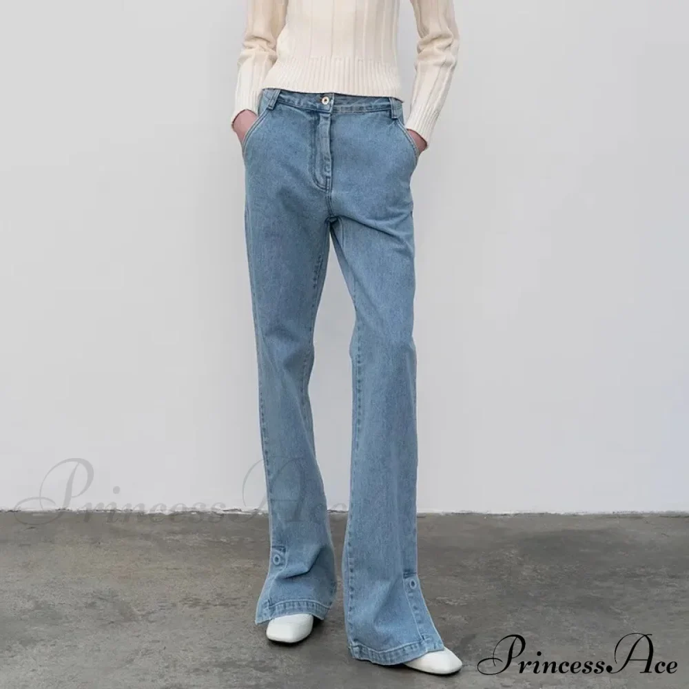 High Quality Women Spring and Autumn All-match Side Slit Straight High Waist Bootcut Jean