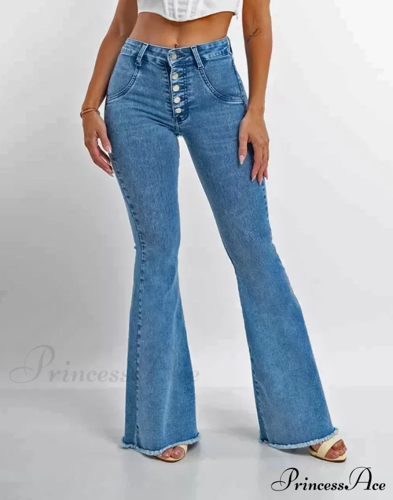 Skinny Flare for Women High Waist Button Lady Sexy Push Up Denim Bell Bottom Jean - Image 3