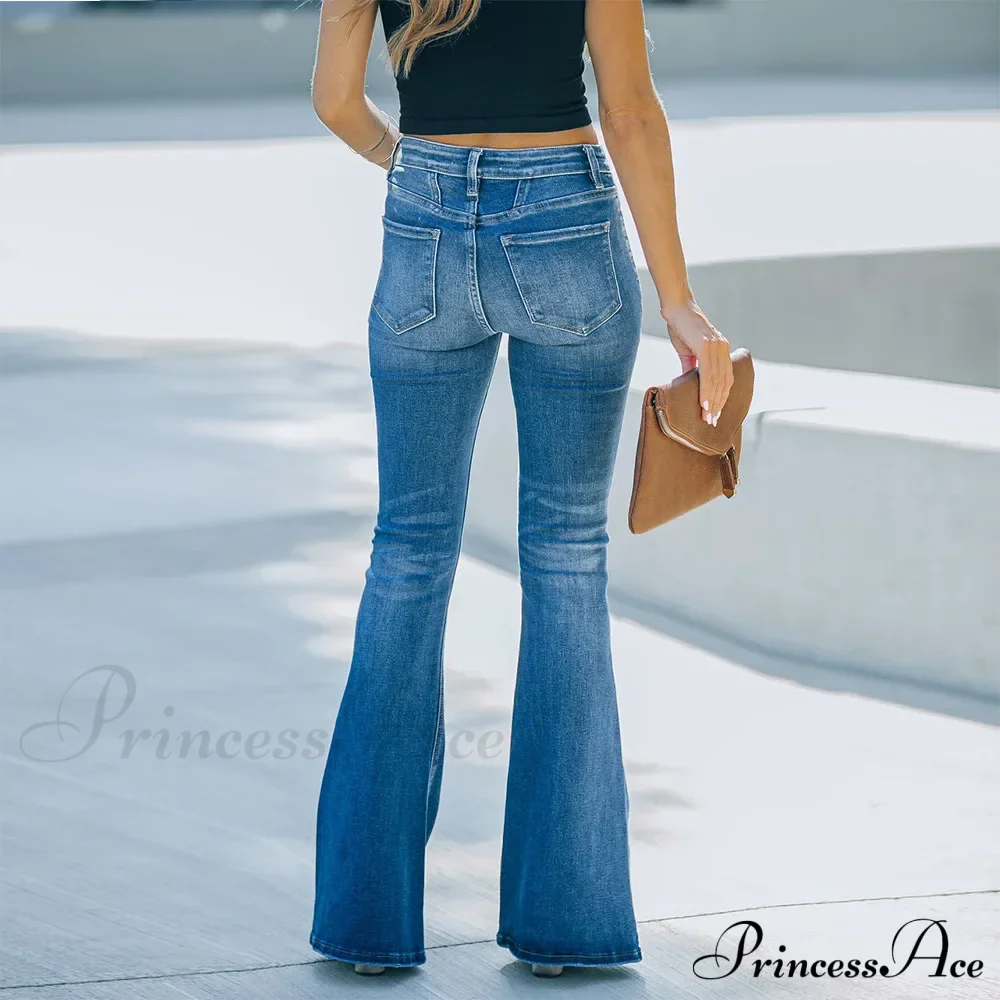Women's Flared Patchwork Vintage Fashion Stretch High Waist Casual Slim Streetwear Wide Leg Flare Jean - Image 4