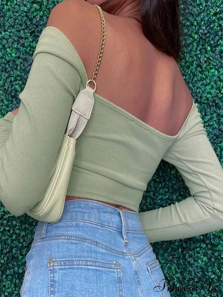Hollow-Out V-neck Slim Ribbed Backless Tee Crop Top - Image 2