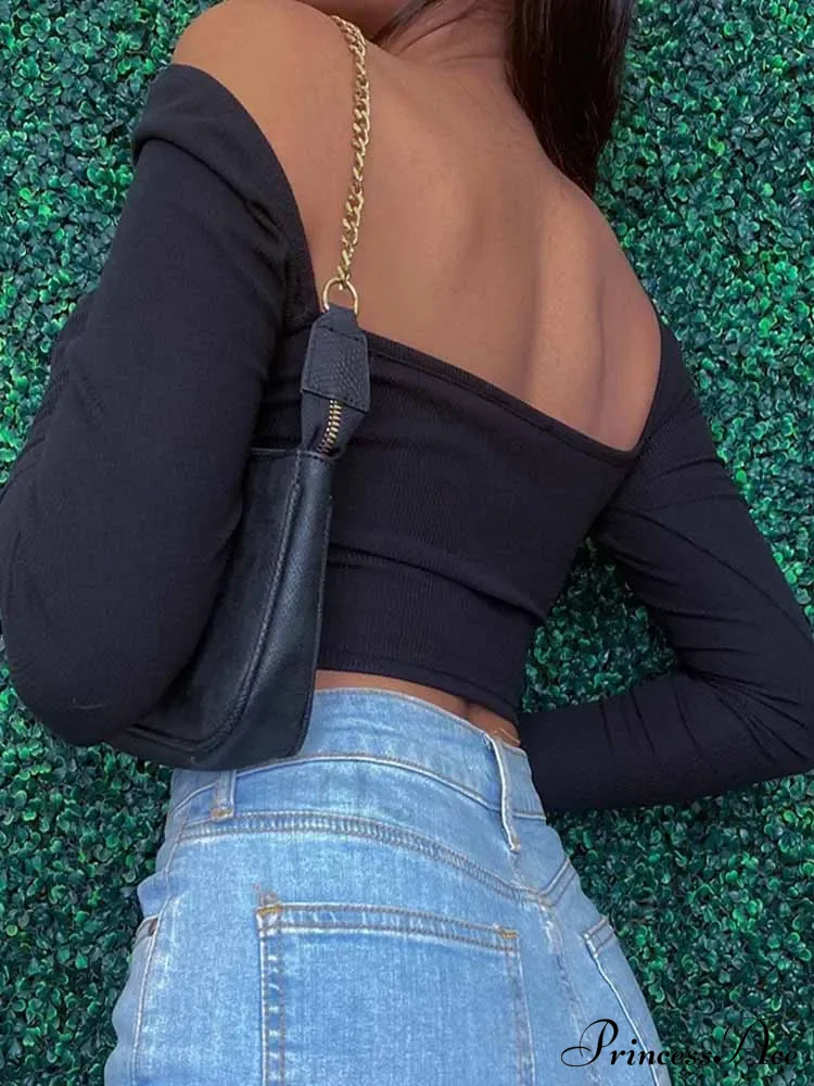 Hollow-Out V-neck Slim Ribbed Backless Tee Crop Top - Image 4