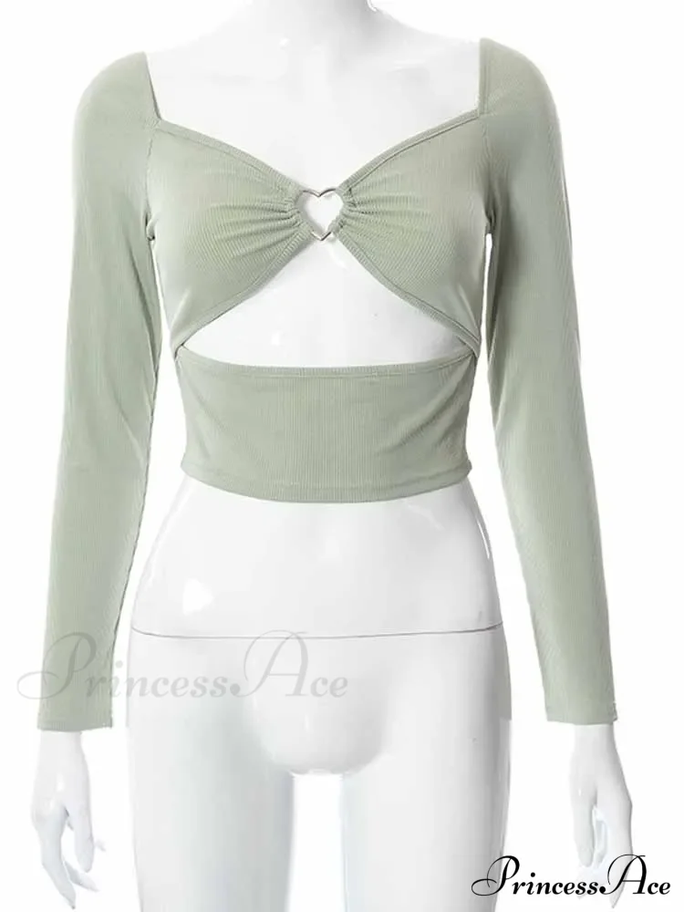 Hollow-Out V-neck Slim Ribbed Backless Tee Crop Top - Image 5