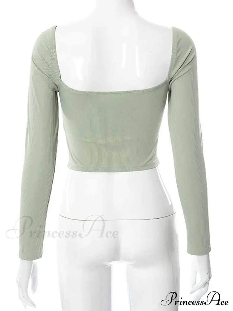 Hollow-Out V-neck Slim Ribbed Backless Tee Crop Top - Image 6