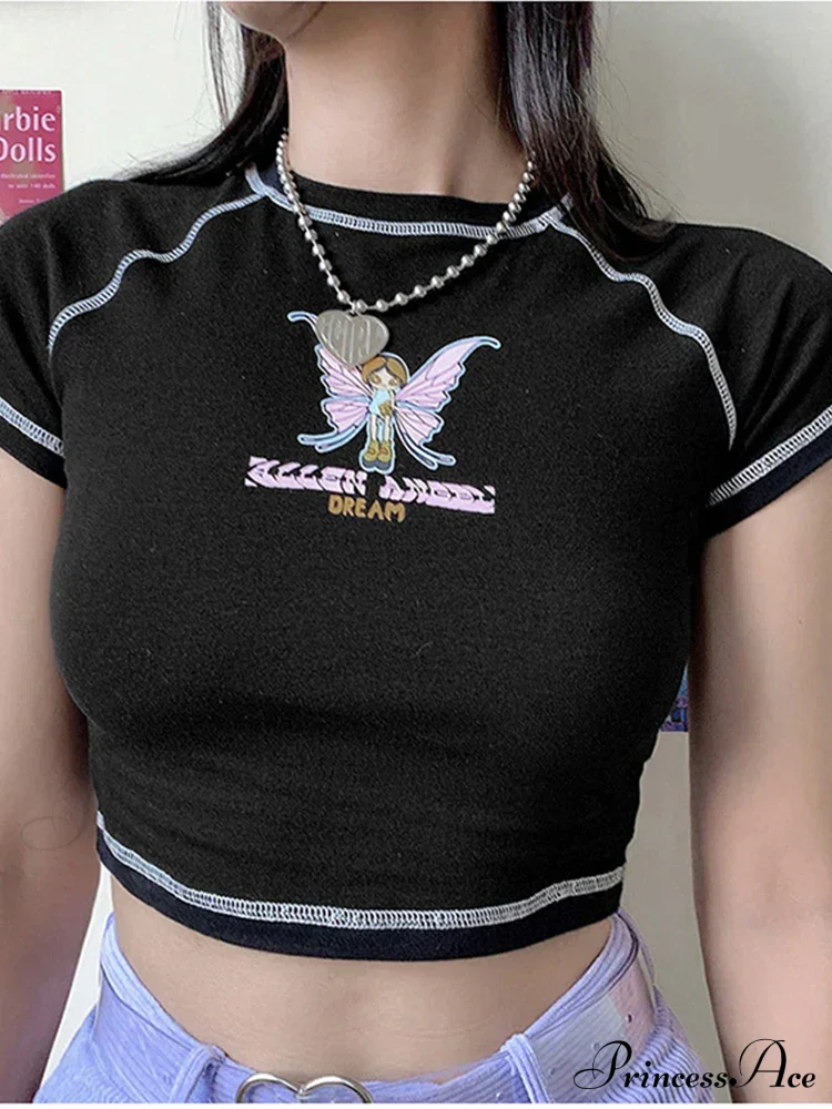 Butterfly Graphic Green Short Sleeve Vintage Tee Crop Top - Image 7