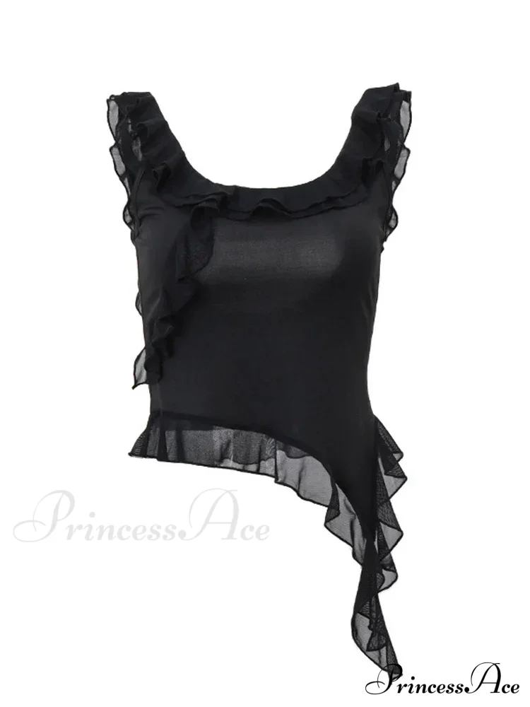 Fashion Sleeveless Sexy Ruffles Irregular Summer Camis Crop Top - Image 6