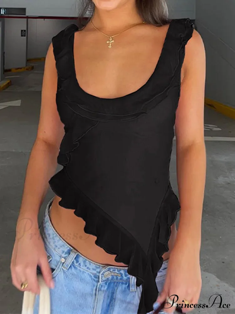 Fashion Sleeveless Sexy Ruffles Irregular Summer Camis Crop Top - Image 7