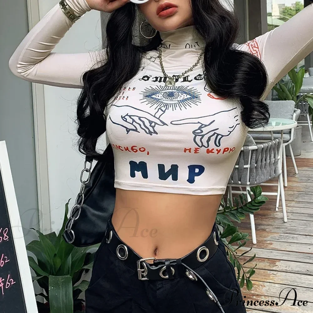 High Street Casual Funny Print Stretch Slim Autumn Crop Top - Image 3