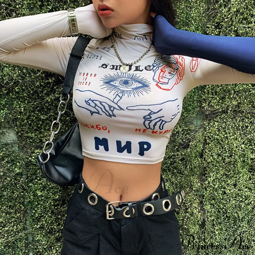 High Street Casual Funny Print Stretch Slim Autumn Crop Top - Image 4
