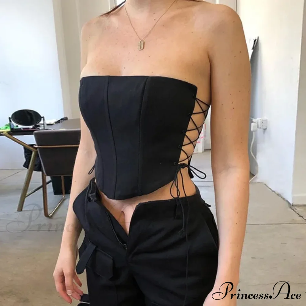 Off Shoulder Strapless Lace Up Bustier Corset Crop Top - Image 7