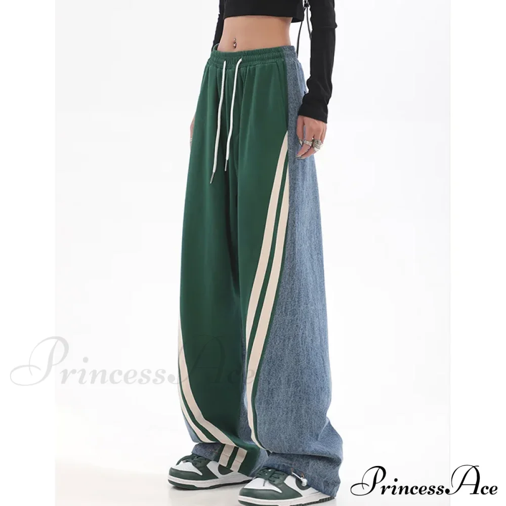 Contrast Color Women High Waist Straight Cropped High Street Drawstring Tie Up Sweatpants Cylinder Lady Wide Leg Jean - Image 7
