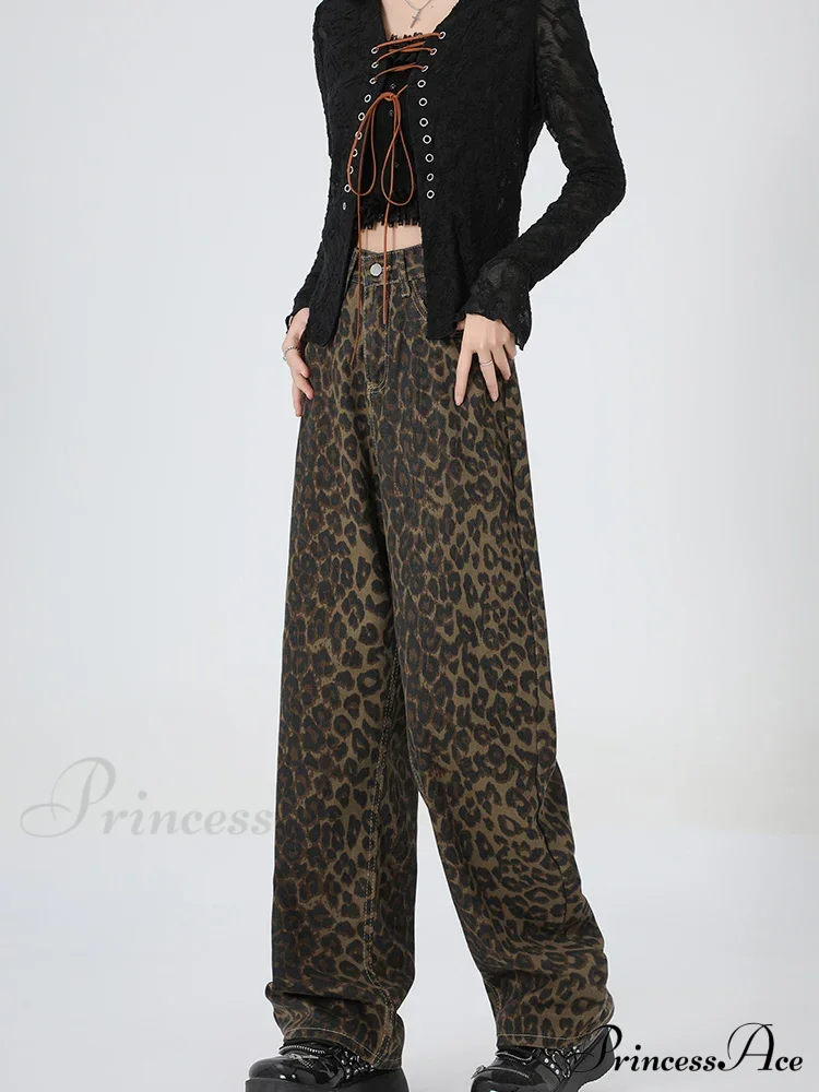 New Leopard Print Wide Leg Women High Waisted Fashion Streetwear Retro Y2K Denim Baggy Casual Straight Jean - Image 3