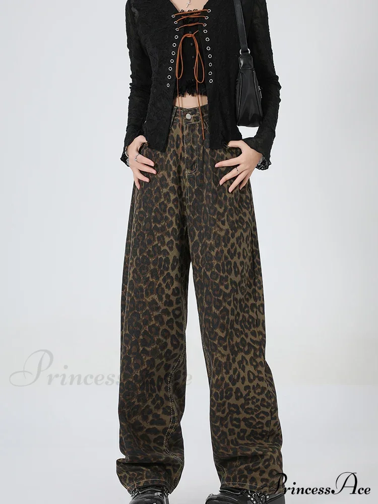 New Leopard Print Wide Leg Women High Waisted Fashion Streetwear Retro Y2K Denim Baggy Casual Straight Jean - Image 5